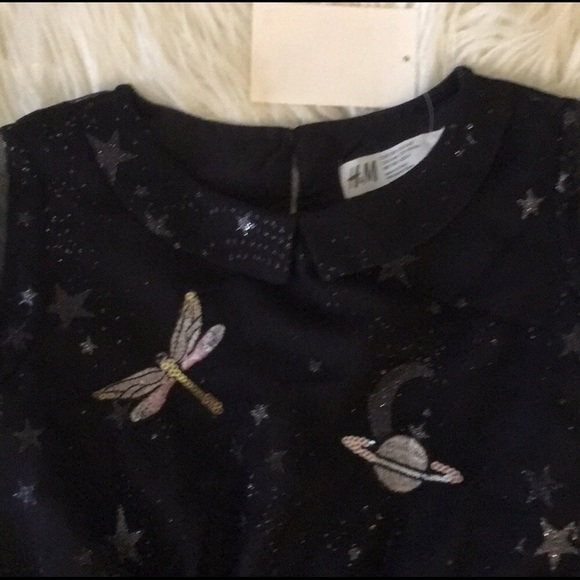 H&M Blue Sheer Tulle LS Dress W/Peter Pan Collar - Picture 2 of 7